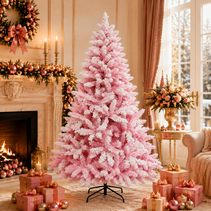 180cm Pink Christmas Tree Snow Flocked Warm LED Light Xmas Decor Indoor