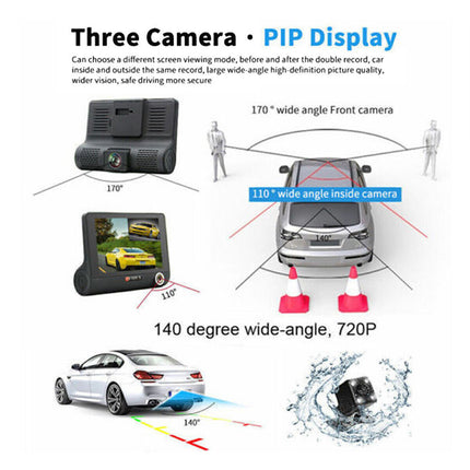 1080P Car DVR 4" 3 Lens Dash Cam Front and Rear Video Recorder Camera G-sensor