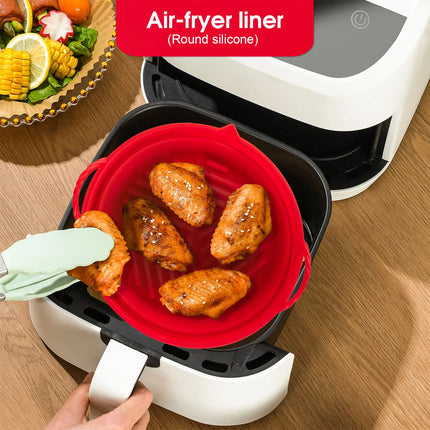 2Pcs Air Fryer Silicone Pot Fryer Basket Liner Non-Stick Reusable Baking Tray  (1 x Rectangle + 1 x Round)