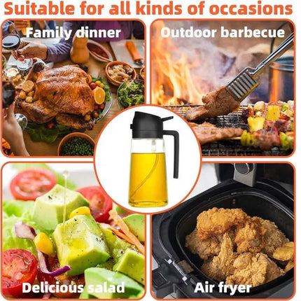 470ml Oil Sprayer & Dispenser – 2-in-1 Glass Bottle Cooking BBQ