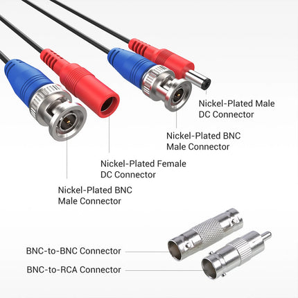 Black 4PCS 100ft 30m Security Camera Video Power Cable BNC CCTV Extension Cord