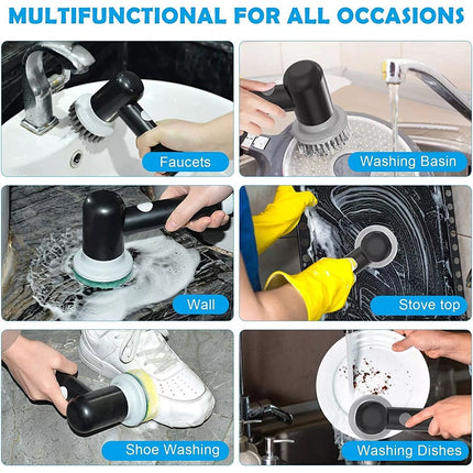 Rechargeable Spin Scrubber Electric Turbo Scrub Cleaning Brush Cordless Kit New Black 5 in 1