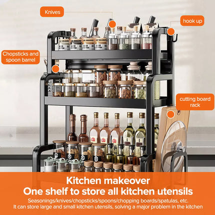 3 Tiers Kitchen Organiser Spice Rack Jar Shelves Storage Seasoning Stand Shelf Black