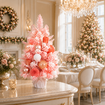 60cm Pink PE Mixed Tip Christmas Tabletop Tree Rose Gold Snowy Decor Gift