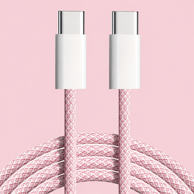 Pink 60W 1M Braided USB C Type C Data Charger Cable For Samsung Xiaomi Huawei Oppo