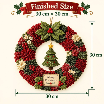 Christmas Wreath Making Kit 30cm DIY Tree Fabric Poke Art Front Door Decor