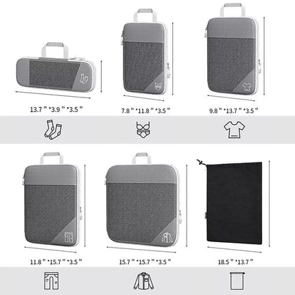 6Pcs Compression Packing Cubes Expandable Luggage Storage Bags Set Travel Packing Bag Black