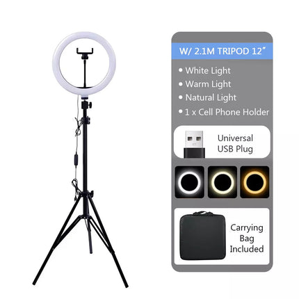 12 Inches Dimmable Diva LED Ring Light Selfie Tripod Stand Kit
