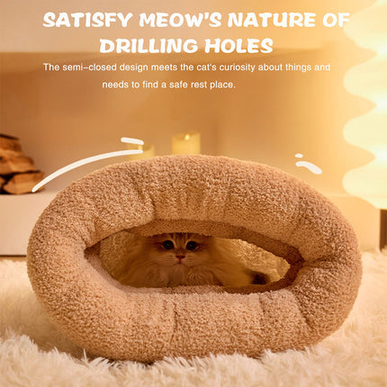 Indoor Cats Cat Winter Sleeping Bag, Soft Plush, Best Pet Sleeping Bags Brown L