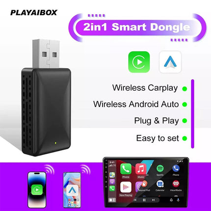 2in1 Wired to Wireless Carplay Adapter Android Auto Connect Box Apple USB Dongle