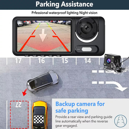 1080P Car Dash Camera DVR Video Recorder Front/Inside/Rear Three Cam G-sensor