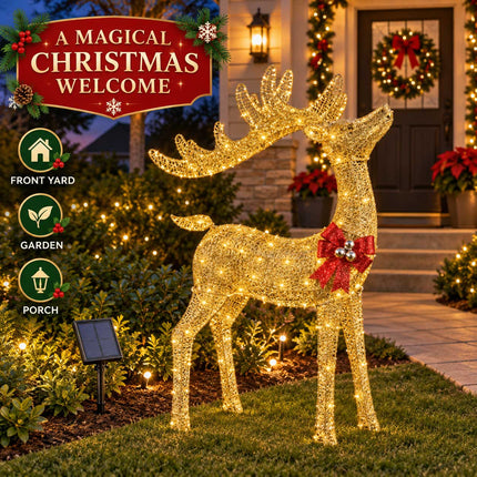 Outdoor Christmas Reindeer Lights Solar Garden Xmas Decoration Warm White 110cm