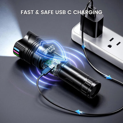 1500000lm LED Flashlight Torch Zoom Light Super Bright Camping Rechargeable Lamp