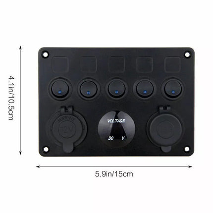 12V Switch Panel USB Charger 5 GANG ON-OFF Toggle LED Rocker for Car Boat Marine