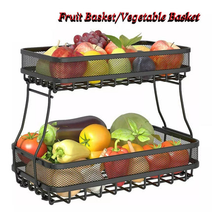 2-Tier Metal Fruit Storage Basket Rectangular Bread Basket for Fruit Vegetables