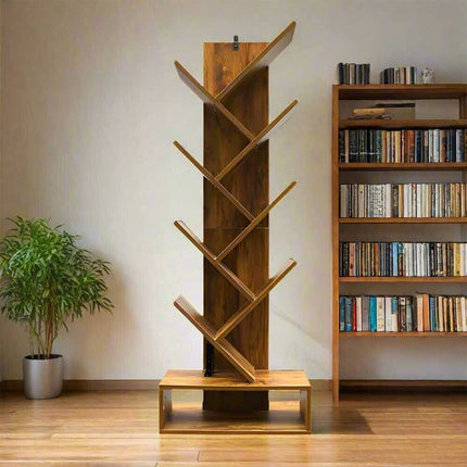 9-Shelf Bookshelf Display CD Shelf Tree Book Storage Rack Bookcase with Drawer