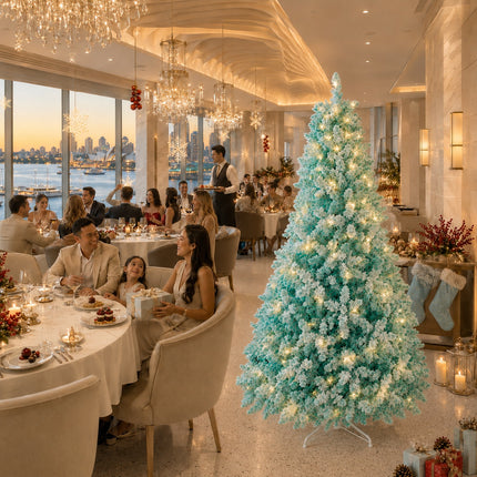 210cm Ice Blue Artificial Christmas Tree 350 LEDs Lighted Spruce Indoor Modern Decor PET