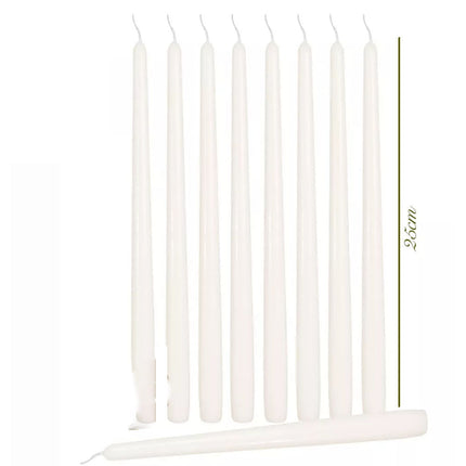 16pk Tapered Dinner Candles 25cm Tall White Unscented Taper Wedding Candle