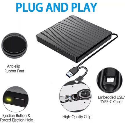 External CD/DVD-RW Drive USB 3.0,Portable Optical Burner Player for Laptop PC
