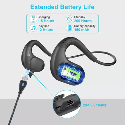Bluetooth 5.3 Bone Conduction Headset Wireless Headphones & Removable Mic