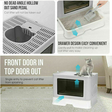 Larger Entry Enclosed Cat Litter Box Pull Drawer Trash Bag Store Odd-Resistant