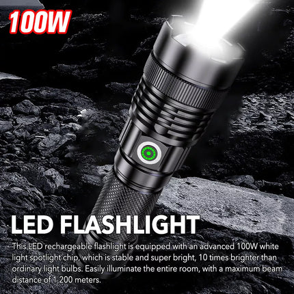 100000 Lumen Battery Rechargeable LED Torch Flashlight Camping Work Spotlight