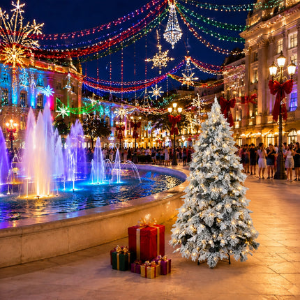 150cm Snow Flocked Christmas Tree Warm 160 LEDs Light Pre Lit Pine Cone Winter Xmas Decor