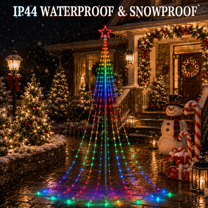 270 LED 9 Strands 3M RGB Waterfall Christmas Tree Lights Star 8 Modes Memory