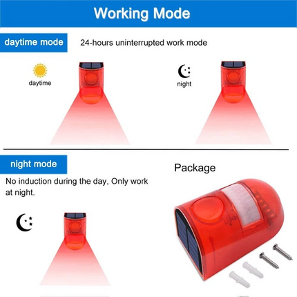 2pcs Solar Motion Sensor Detector Siren Sound Alarm LED Warning Strobe Flashing Light