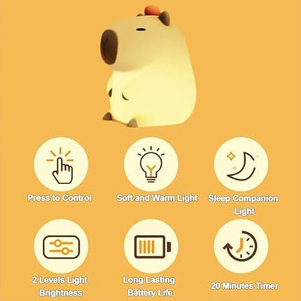 Capybara LED Night Light USB Rechargeable Silicone Lights Room Lamp Kids Gift