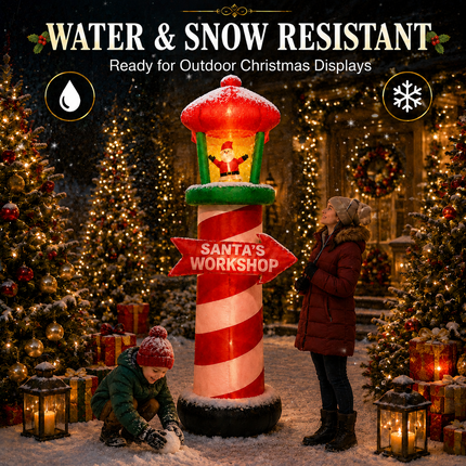 9FT Inflatable Santa's Workshop Lighthouse Snow Spray Christmas Blow Up Outdoor Decor
