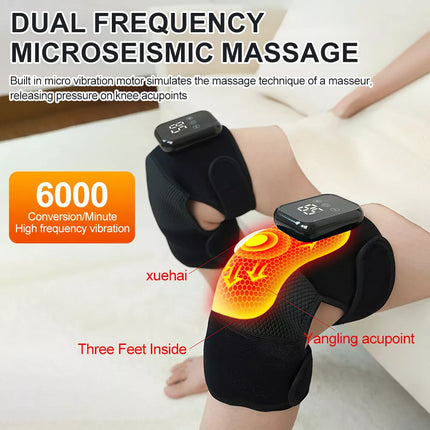 2 X Knee Massager Heated Knee Brace Wrap Pain Relief Heated Knee Pad Stress Relief Black