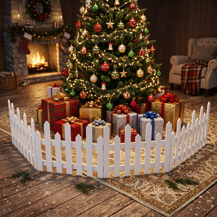 160cm White Wooden Christmas Tree Fence 4-Section Picket Holiday Decor Indoor Outdoor