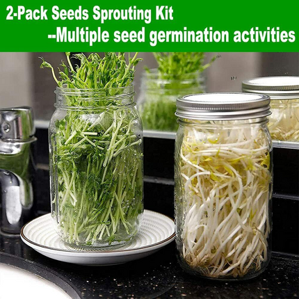 2Set Seed Sprouter Germination Cover Kit Sprouting Mason Jars with Lids & Stands