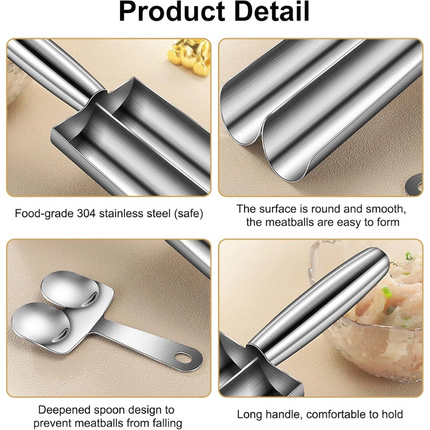 Kitchen Triple Meatball Maker, 304 Stainless Steel Meat Baller Maker Mold Spoon