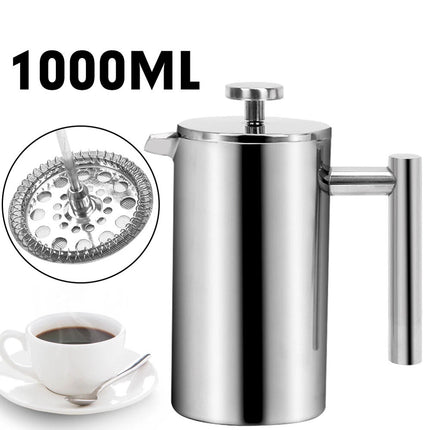 1000ML Stainless Steel Double Wall French Coffee Press Tea Pots Plunger Maker