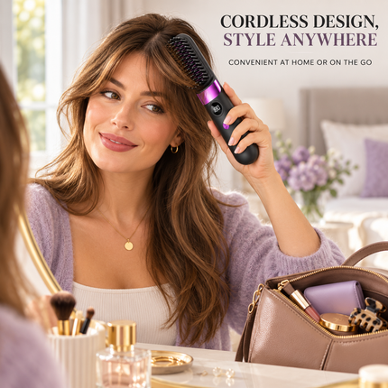 Cordless Hair Straightener Brush Purple Ionic Ceramic 4 Heat USB Rechargeable