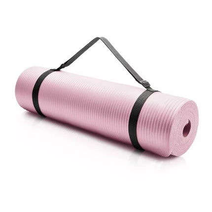 Yoga Mat Exercise Fitness Pilates Gym Thick Pad Non-Slip Strap Home Workout Pink