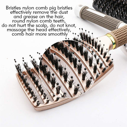 Women Detangling Nylon Bristle Brush Detangle Hairbrush Head Scalp Massage Comb Gold