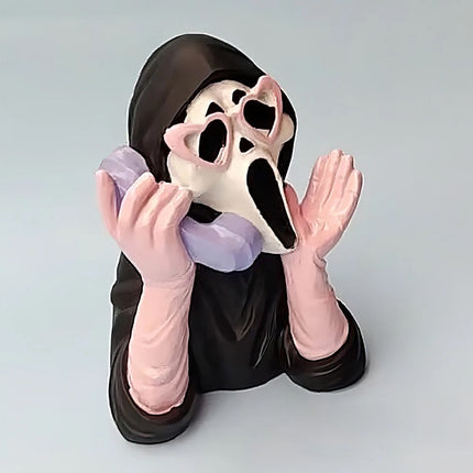 Ghoulish Resin Light Up Halloween Pink/Black Scream Ghost Face Statue Decor