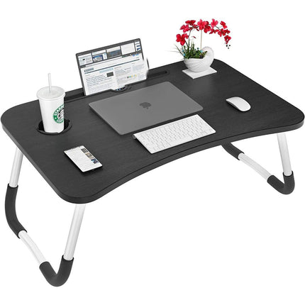 Laptop Bed Table Foldable Lap Standing Desk with Cup Slot for Indoor/Picnic Tray Black