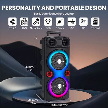 2000W Loud Bluetooth Speaker Portable Party Outdoor Wireless Subwoofer with Mic