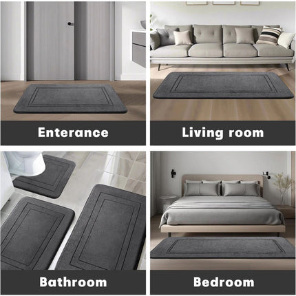 3 Pcs Soft Bath Mat Rug Memory Foam Bathroom Mat U-Shaped Toilet Set Home