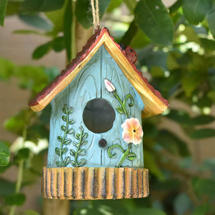 Handmade Artistic Resin Birdhouse Weather-Resistant Garden Hanging Ornament Blue