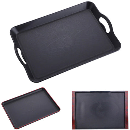 Black Acrylic Serving Tray Canteen Cafe Fast Food TV Dinner Kitchen Breakfast Carry Handle 42x29cm