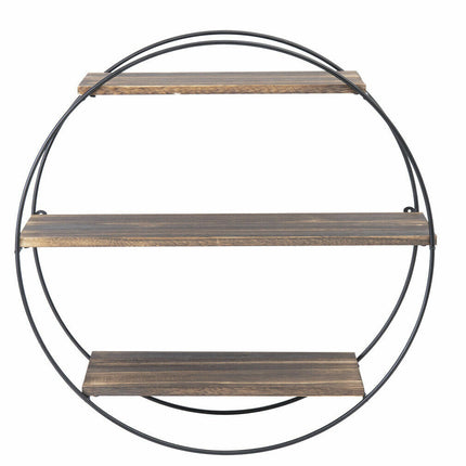 Floating Shelves 3 Tier Decorative Geometric Circle Metal and Wood Wall Shelves