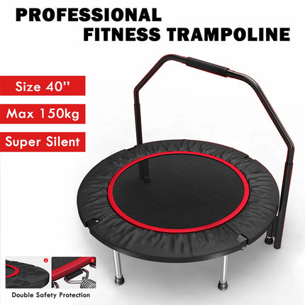 40” Fitness Trampoline Gym Rebounder Jogger Home Cardio Exercise Arch Handrail