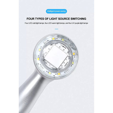Handheld Rechargeable Magnifying Glass W/4-Color Led Light Read Loupe Magnifier