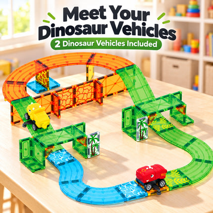 60 Pcs Kids Magnetic Tiles Building Blocks Dinosaur Vehicles Toy Christmas Gift