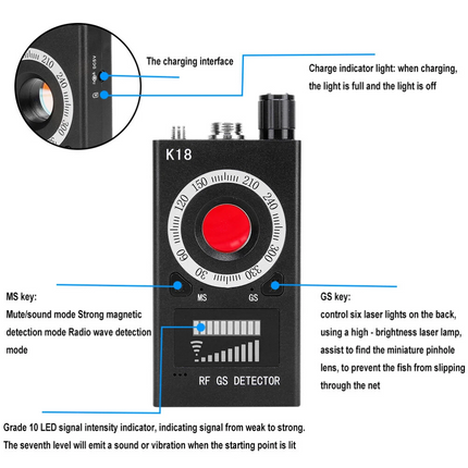 K18 RF Signal detector Anti-spy Detector Camera GSM Audio Bug Finder GPS Scanner